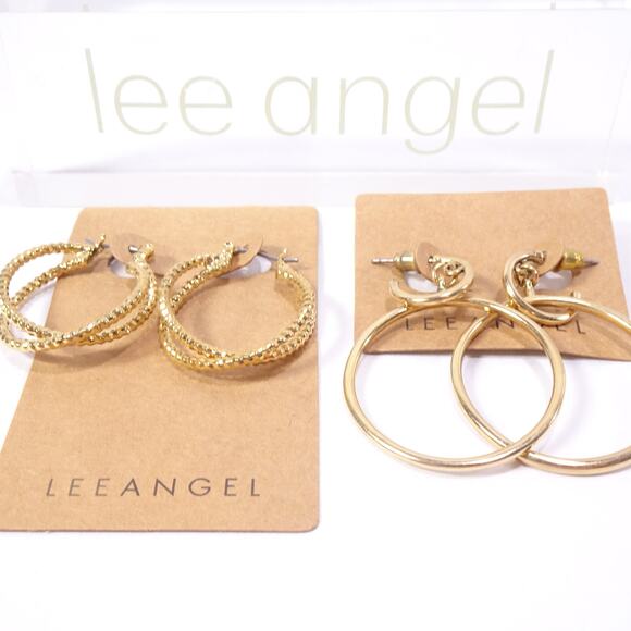 Neiman Marcus Lee Angel Criss Cross Tubular Hoop Earrings NWT 98 Set of 2 - Picture 1 of 6